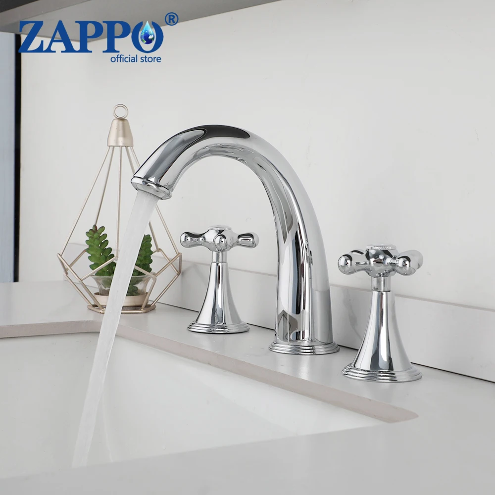 

ZAPPO широкий смеситель для ванной комнаты Смеситель для ванны смеситель для раковины 3 шт. 2 ручки смесители из твердой латуни установленный на раковину смеситель горячей и холодной воды Tap