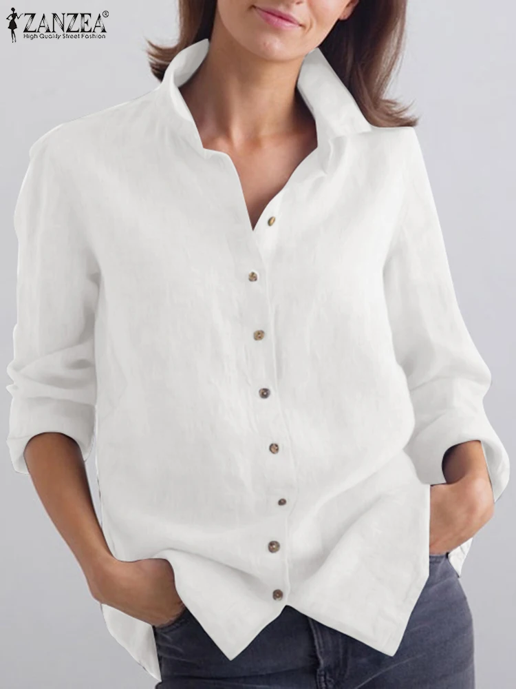 

2022 элегантная женская рубашка ZANZEA, модная офисная блузка с отложным воротником и длинным рукавом, Осенние повседневные свободные блузки, ру...