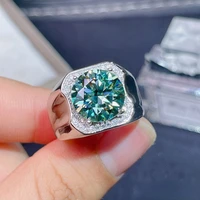 real 5ct green moissanite mens ring 925 silver beautiful firecolour diamond substitute can pass the test certificate gra
