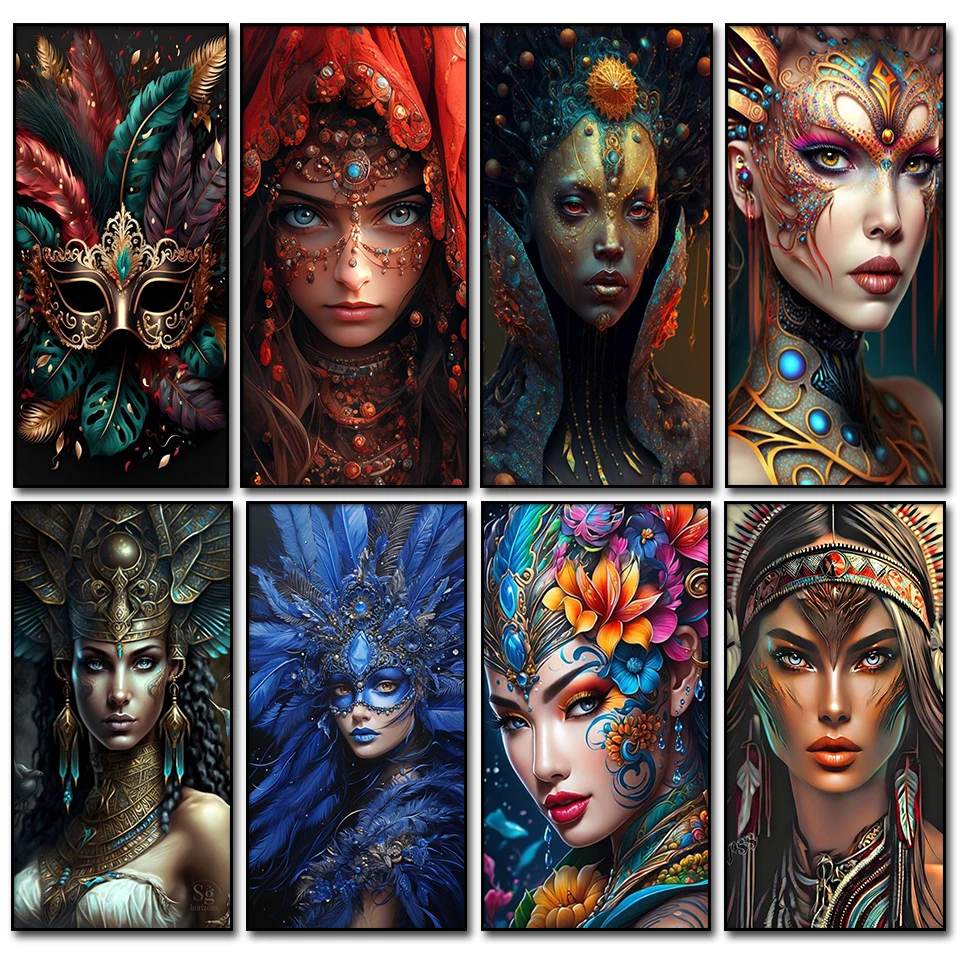 

Алмазная живопись с перьями для женщин, полноразмерная круглая вышивка, Ювелирное Украшение в готическом стиле, большие размеры, домашний декор, 2024