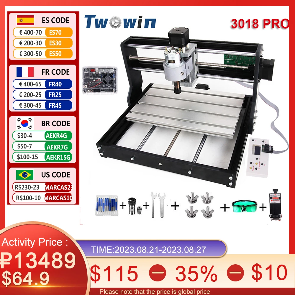 CNC 3018 Pro Laser Engraver 20W CNC Router 3 Axis GRBL Control Metal Milling Cutting Laser Engraving Machine  Wood PCB Printer