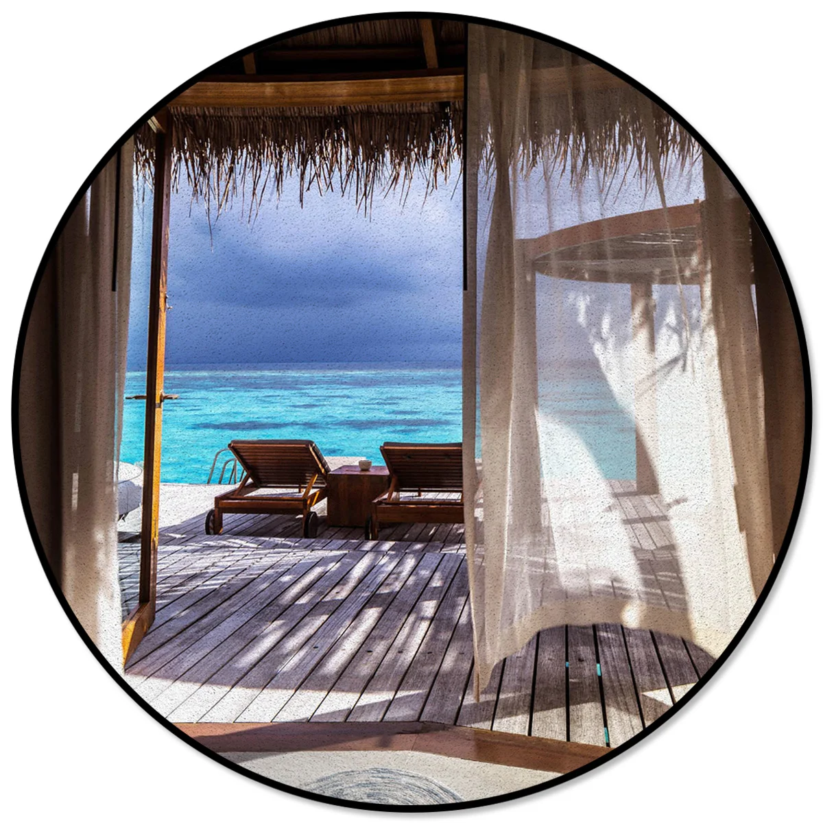 

House Sea Terrace Beach Blue Island Wood Rugs And Carpets For Home Living Room Round Rug For Children Rooms Non-slip