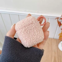 2022 jmt cute solid color plush fluffy earphone casenew case soft tpu bluetooth earphone charging box with keyring for airpods