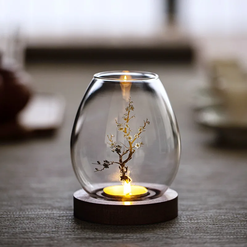 

Прозрачный стеклянный подсвечник, украшение в китайском стиле, романтический обед при свечах, дзен, ретро, бытовой ветрозащитный подсвечник