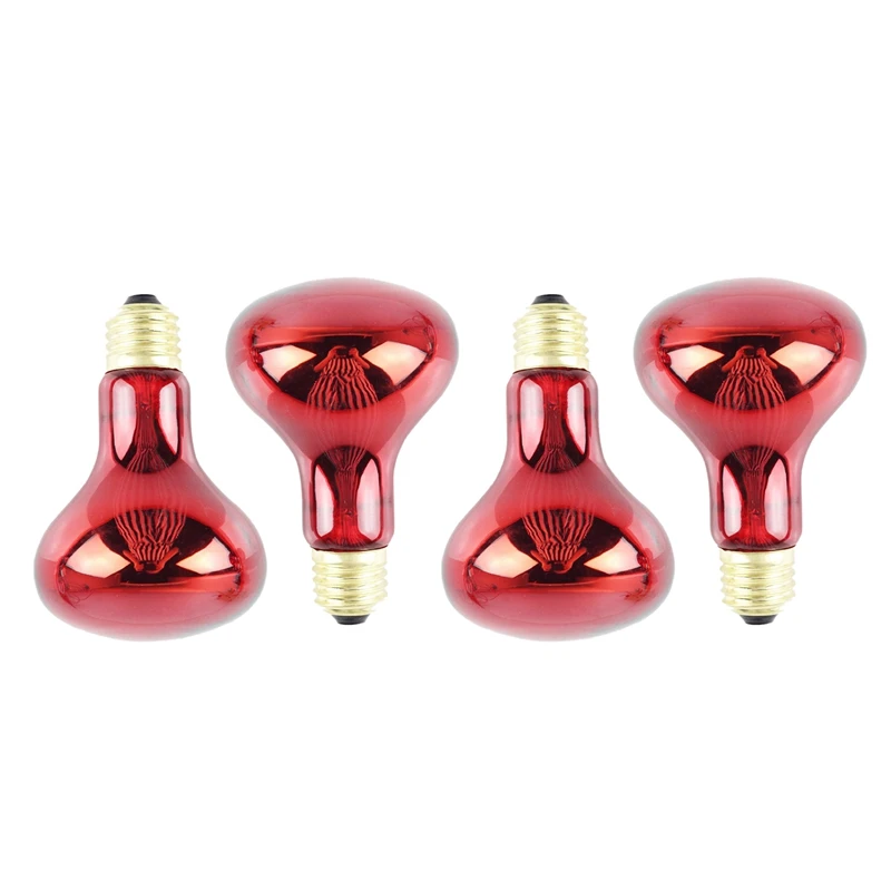 

100W 4Pack Infrared Heat Lamp Bulb Red Light Heat Bulbs For Pet Lizards Bearded Dragons Chameleons Snakes Reptiles 220V
