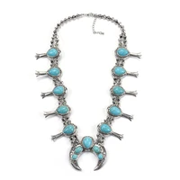 crescent moon turquoise oval stone jewelry women western blosoom turquoise necklace blue semi stone fashion turquoise gemstone