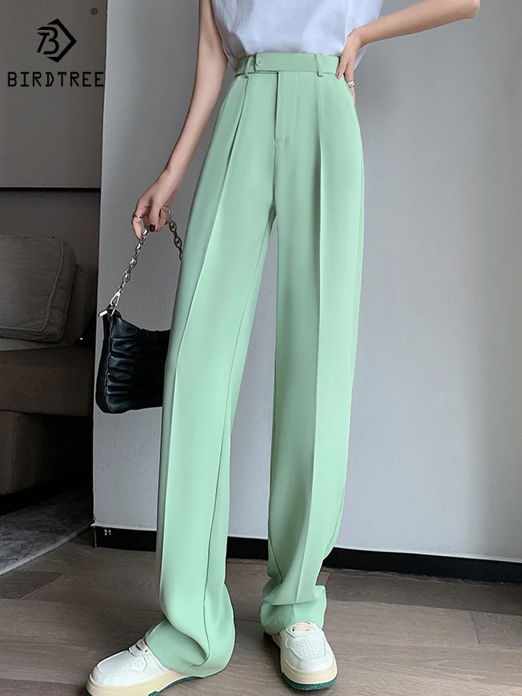 

Mint Green Women High Waist Pants Casual Loose Office Lady Trousers Spring Summer Wide Leg Floor-Length Pants Female B24405X