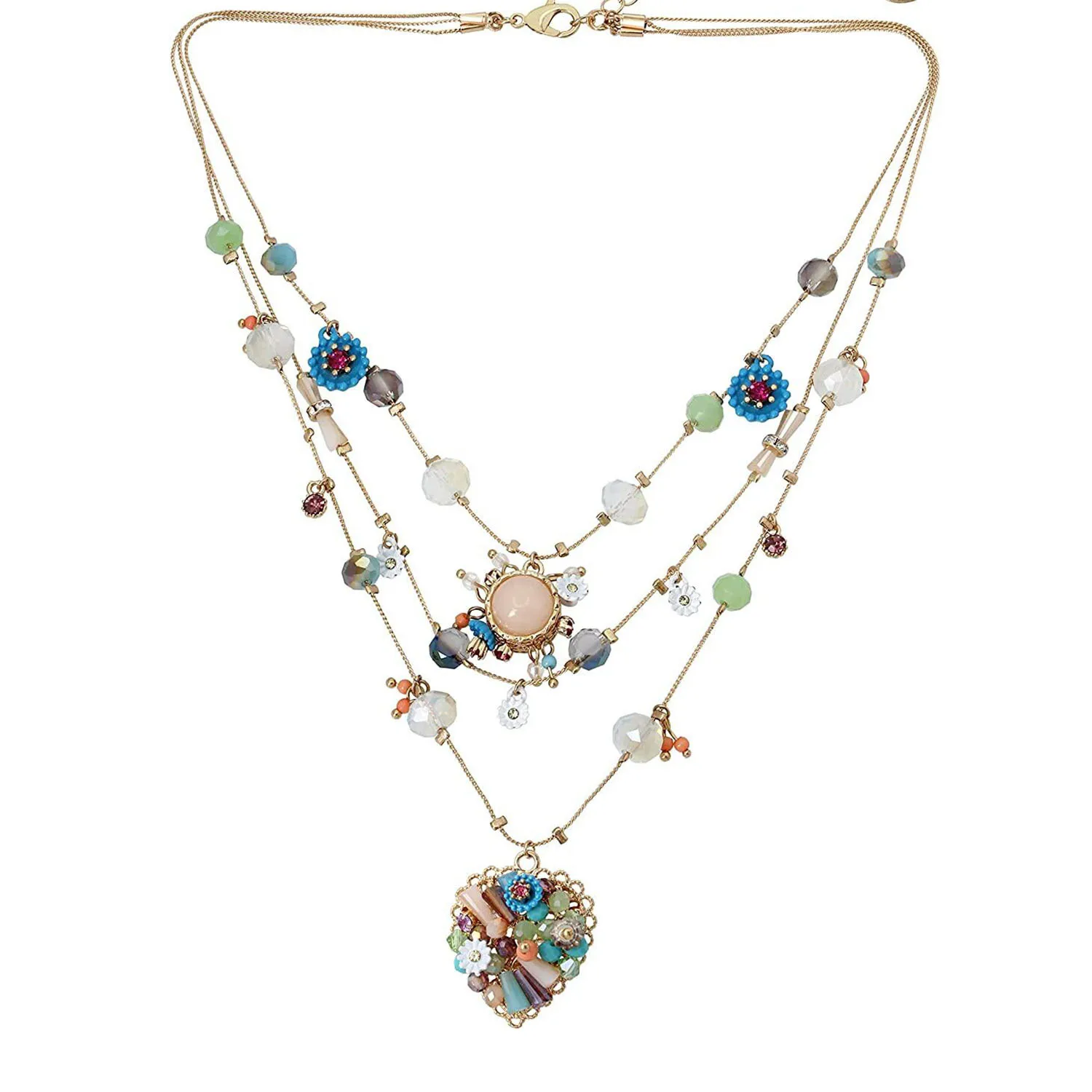 

Handmade Bohemian Woven Mixed Multi Colored Bead Flower Heart Illusion Necklace Fashion Jewelry Gift For Women