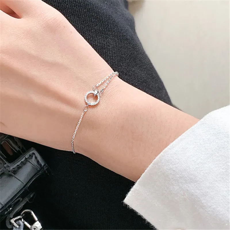 

Женский браслет из серебра 925 пробы, с микро-инкрустацией, цепочка из звеньев, очаровательный браслет для женщин и девушек, модные ювелирные ...