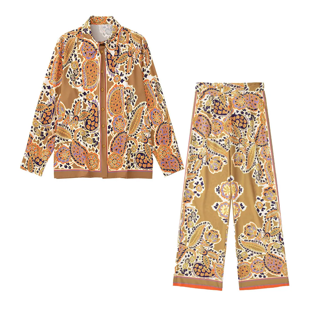 

PB&ZA 7920048 Women 2022 summer New Fashion Print sag Blouses Vintage Long Sleeve Button-up Female Shirts Chic Tops 7920/048
