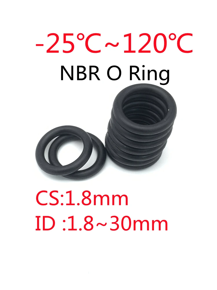 

100pcs Black O Ring Gasket CS1.8mm ID1.8mm ~ 30mm NBR Automobile Nitrile Rubber Round O Type Corrosion Oil Resistant Seal Washer