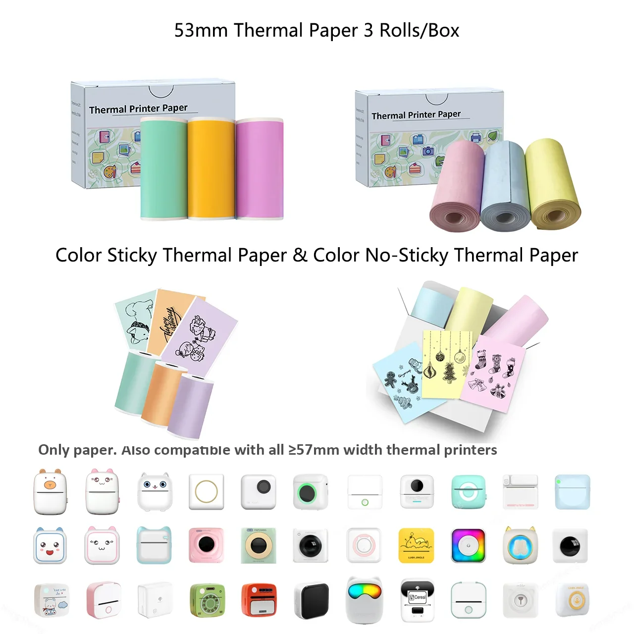 Printer Paper Roll Color Sticker for Phomemo M02 T02 Waterproof Oil-proof Friction-resistant forKids Instant Camera