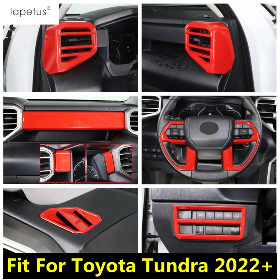 

Red Accessories For Toyota Tundra 2022 2023 Dashboard AC Air Conditioning Vent Central Control Panel Strip Head Light Cover Trim