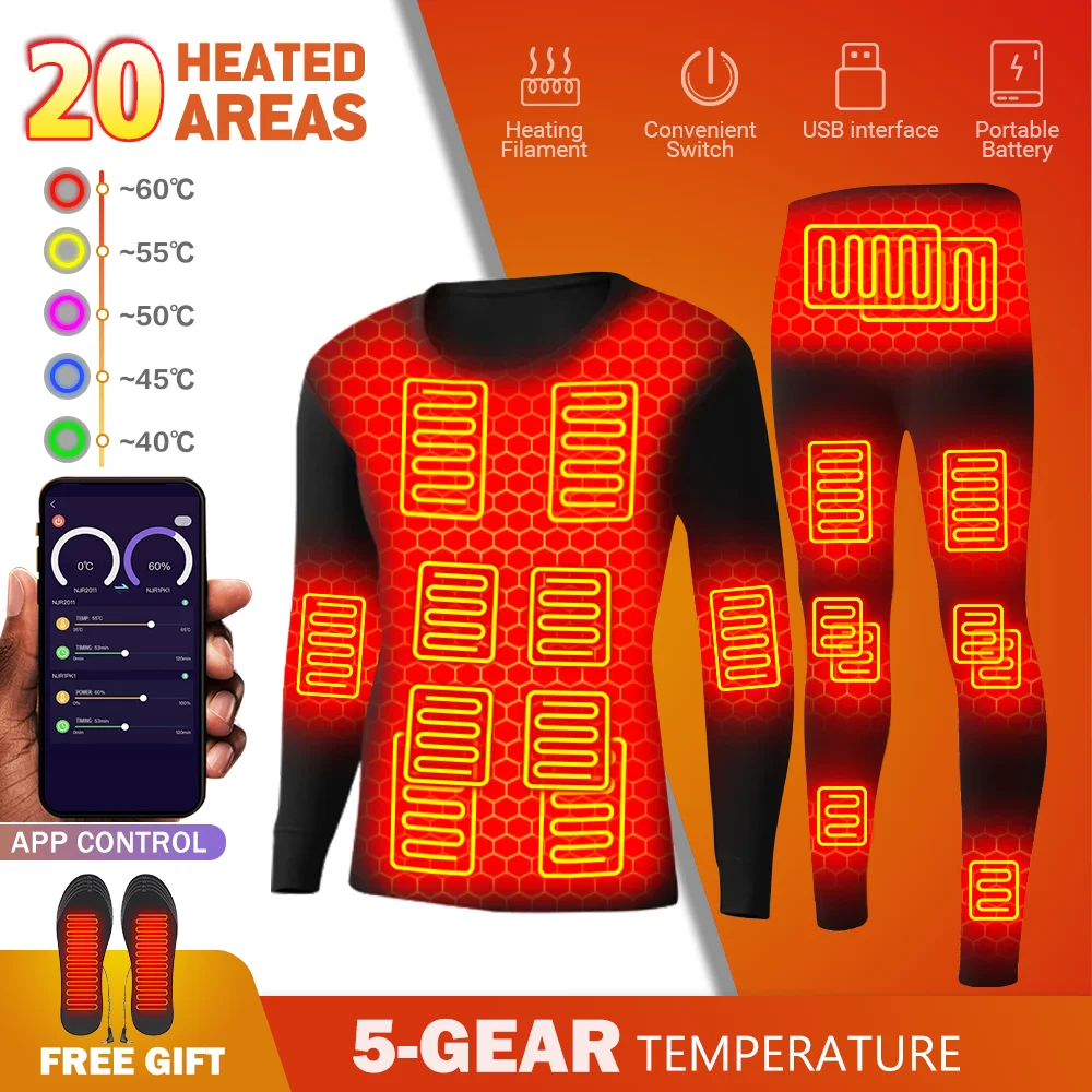 

Winter Heated Underwear Fleece Thermal Underwear USB Battery Powered Smart Phone APP Control Temperature Warm Motorcycle Jacket