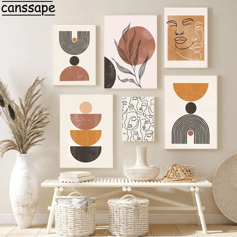 

Bohemia Wall Pictures Abstract Lines Figures Face Posters Color Block Leaves Canvas Painting Nordic Art Prints Living Room Decor