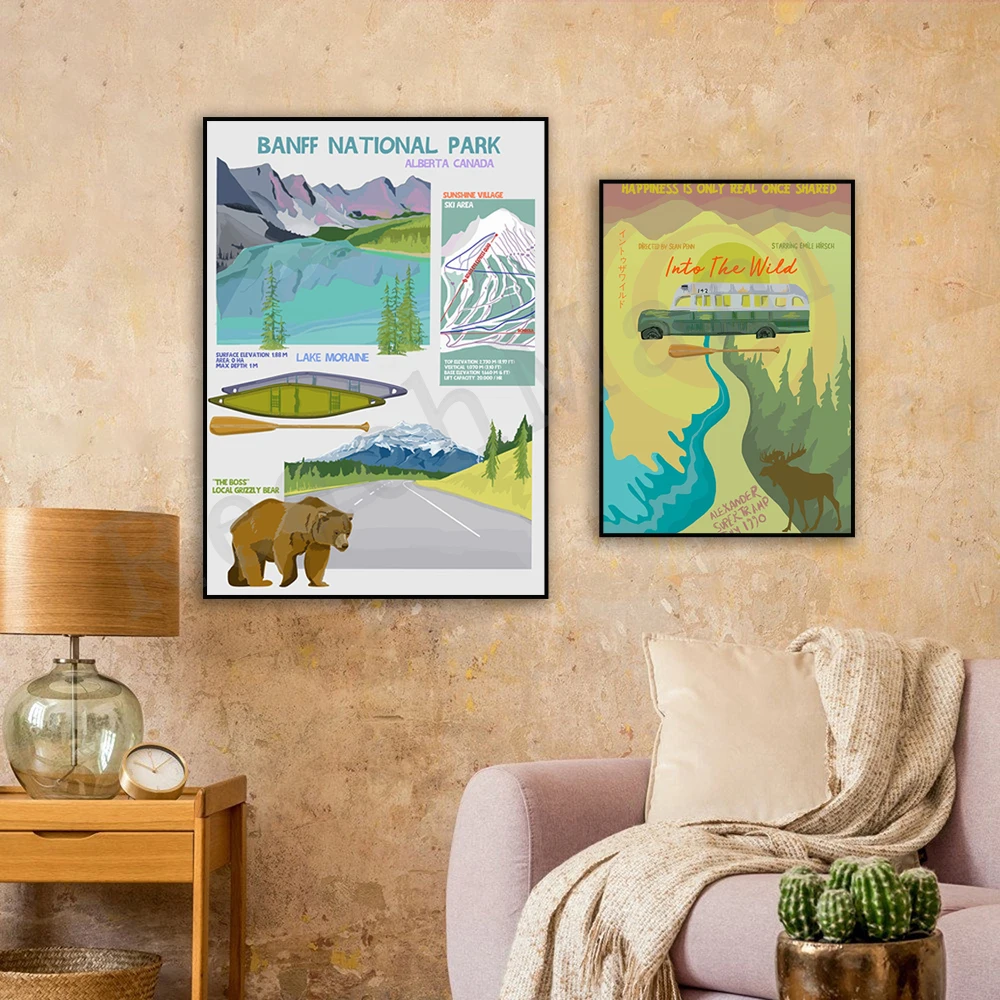 

Banff National Park, skiing poster for the Grizzlies outdoor mountain in Canada Wilderness