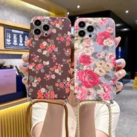 vintage flower crossbody lanyard phone case for samsung galaxy s22 plus ultra a52 a53 a33 a32 shockproof matte soft back cover