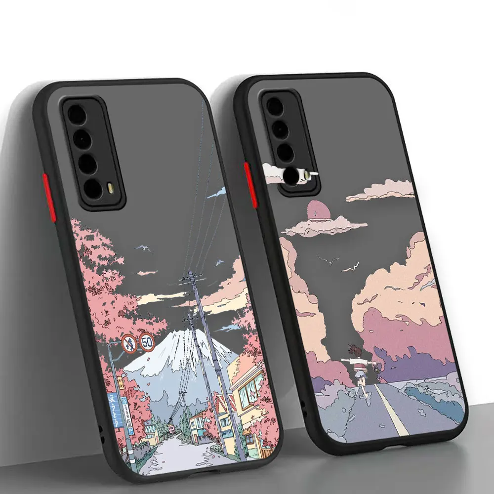 

Shockproof Matte Case For HUAWEI NOVA 4 5 5I 6 7 7I 8 10 MATE 30 40 P40 P50 PRO SE 4G 5G Case Anime Hand Painted House Scenery