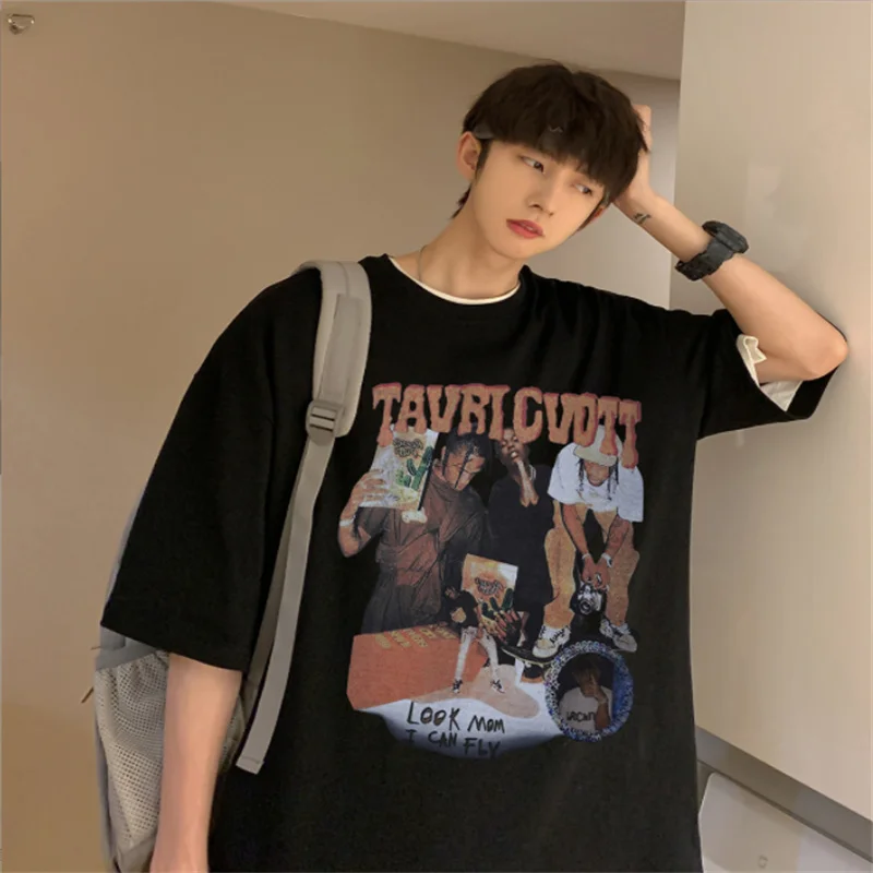 

American short-sleeved t-shirt men's summer trend hip-hop thin section five-point sleeves casual loose ins tide brand design clo