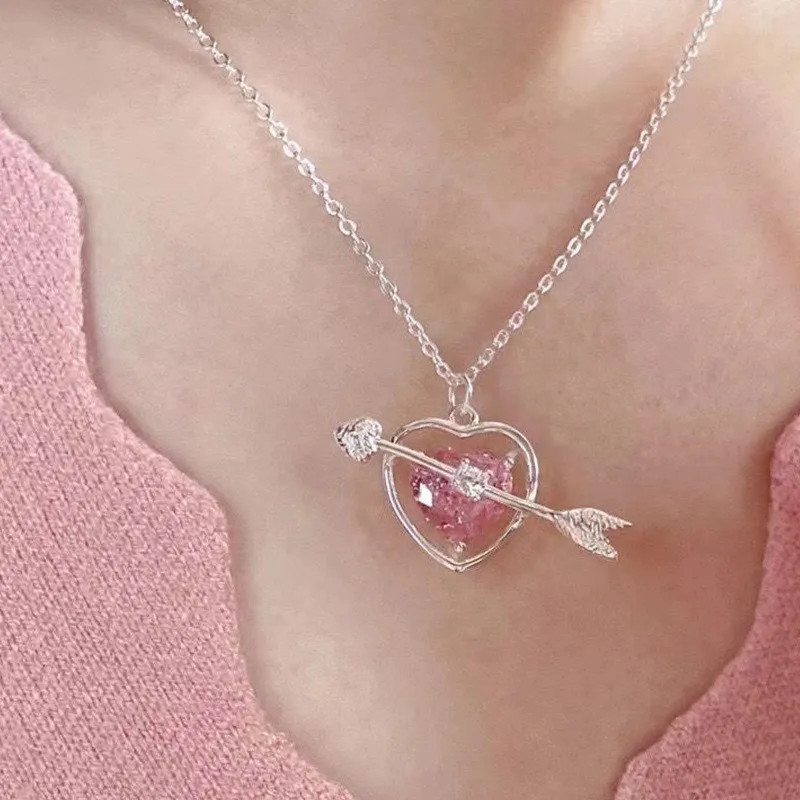 

Fashion Peach Heart Water Drop Pendant Necklace Jewelry Pink Crystal Girl Sweet Cool Clavicle Chain Aesthetic Y2k Accessories