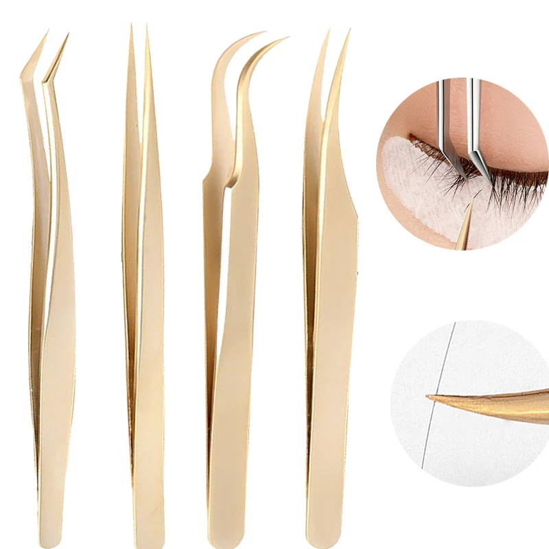 

1Pc Curved Straight Eyelash Extension Tweezers Stainless Steel Non-magnetic Makeup Tools Nails Decoration Picker Manicure