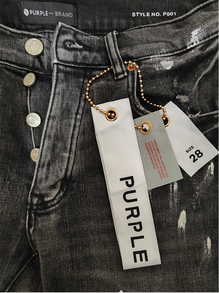 Purple Brand Low Rise Skinny Men Jean Black Dirty Vintage White Paint Purple Jeans