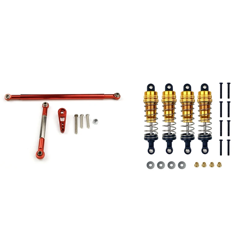 

1 Set Metal Steering Rod Servo Link Servo Arm & 1 Set RC Car Upgrade Parts Metal Shock Absorber Damper