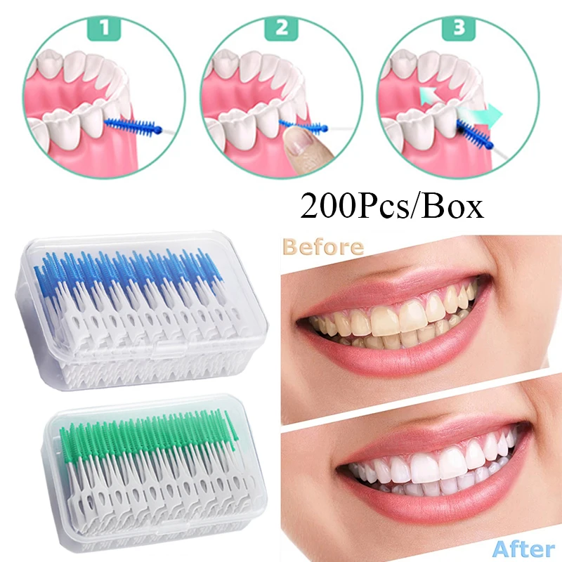 

Sdotter New 200pcs/set Toothpick Teeth Plaque Remove Interdental Brushes Oral Care Hygienic Soft Rubber Bristle Teeth Cleaning