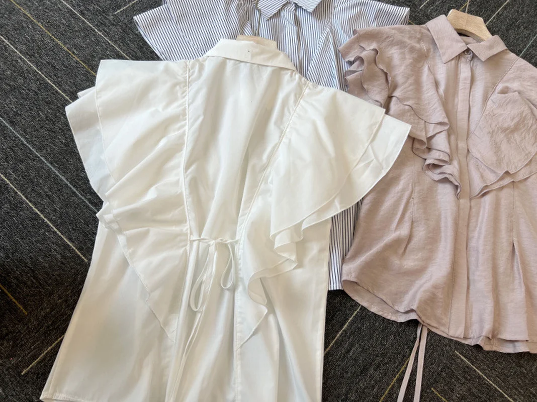 Женская блузка без рукавов Kuzuwata летняя японская рубашка с оборками лацканами