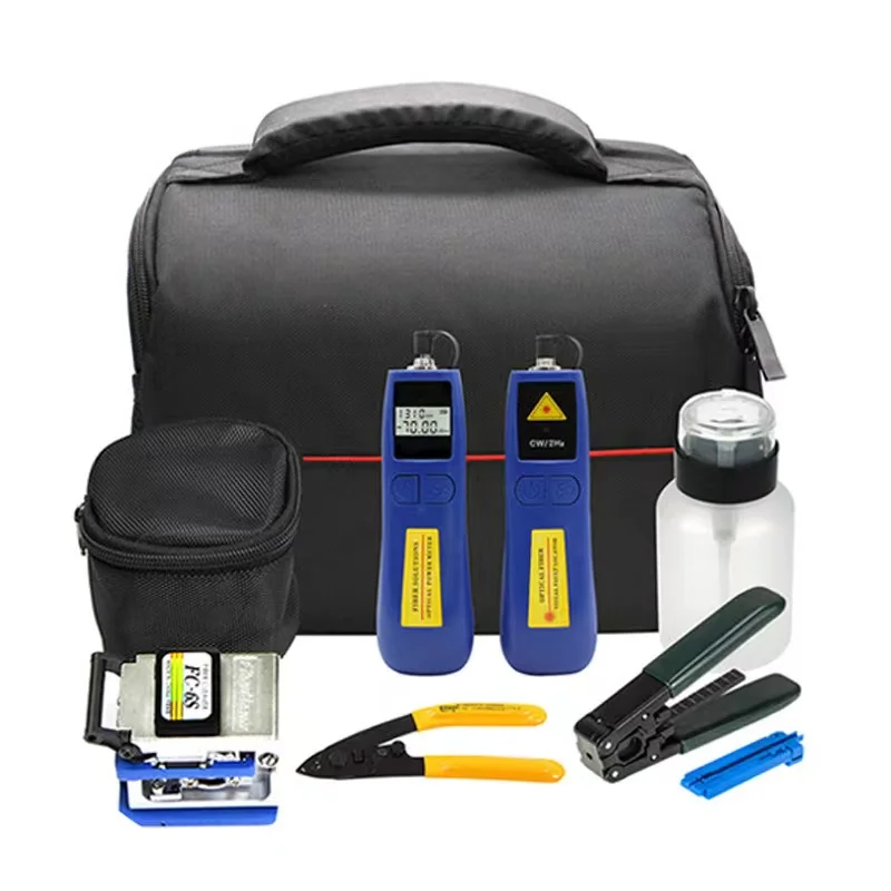 Free shipping 8 in 1 FTTH Tool Kit With VFL Optical Power Meter FC-6S Fiber Cleaver and more