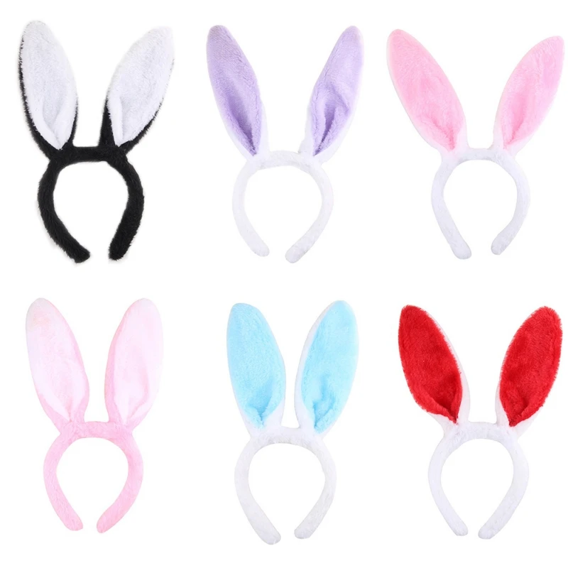 

Easter Festival Fluff Rabbit Ears Headband Headwear Dress Up Prop Funny Party Hats Bunny Ears,White