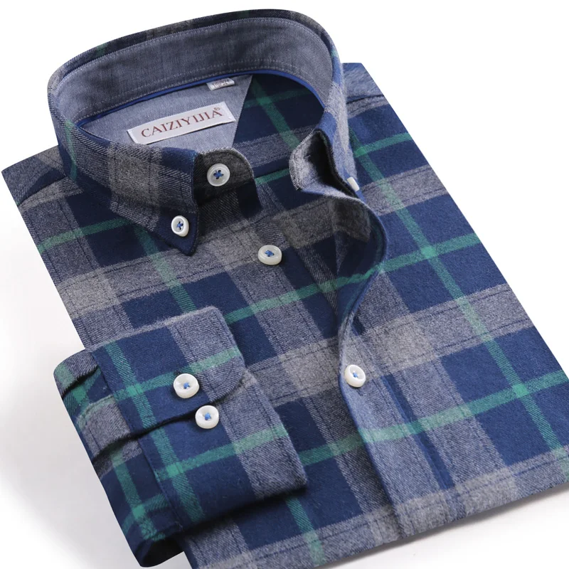 

Рубашка мужская клетчатая с длинным рукавом, мягкая блуза из хлопка в клетку, облегающая деловая Повседневная без карманов, для отдыха