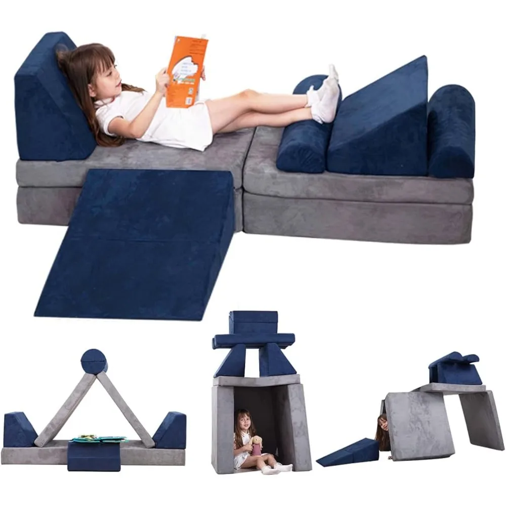 

Play Couch Sofa for Kids 9PCS Sectional Sofa Playroom Imaginative Furniture for Creative Kids Girls and Boys Bedroom
