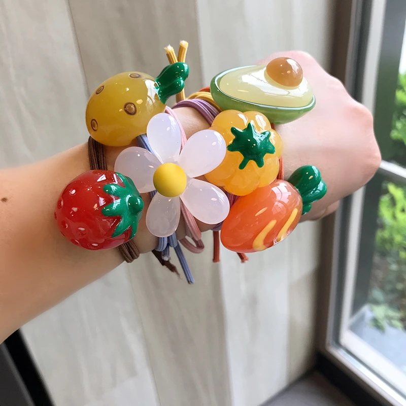 

Simulation Fruits with Hole Children's Hair Rope Accessories 3D Cartoon Fruit Headdress DIY Materials Perforated Hair Rope Beads