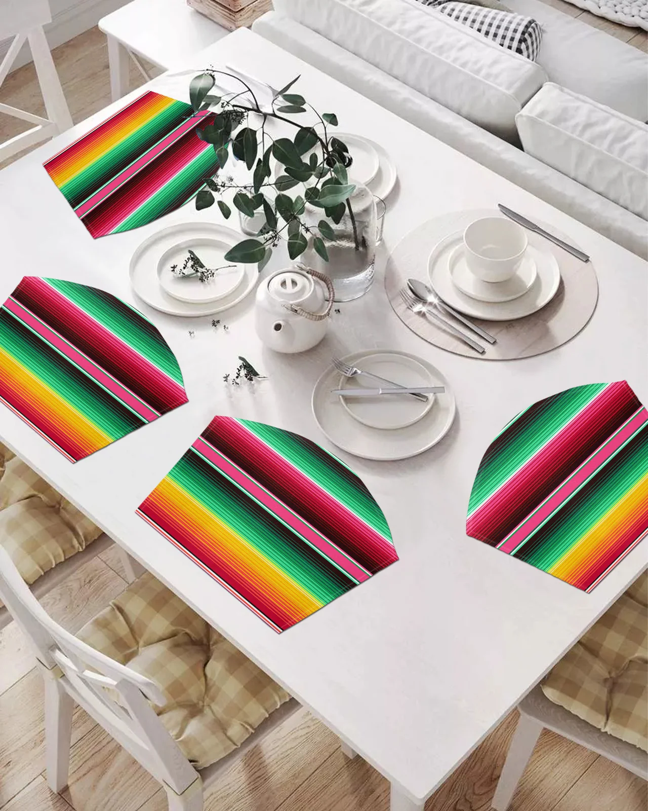 

2/4/6 шт. набор подставок в форме веера, красочные мексиканские полоски, коврики для стола, подставка, миска, коврик, Рождественский домашний д...