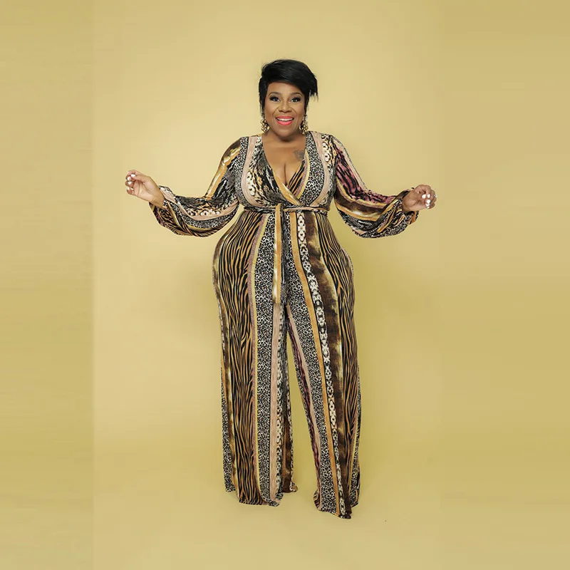 

Женская одежда больших размеров, Новинка осени 2022, темпераментный Модный повседневный женский комбинезон с пышными рукавами и принтом, ярк...