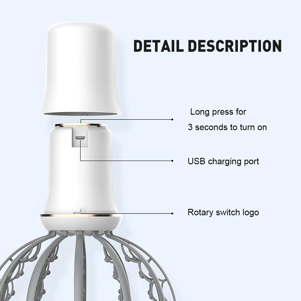 Электрический массажер для головы осьминог 3 режима вибрации массаж снятие
