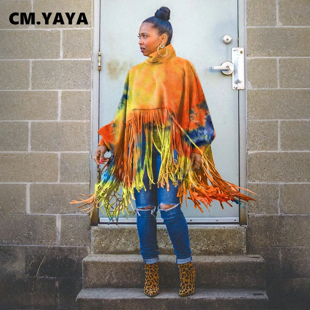 Женская камуфляжная водолазка CM.YAYA с леопардовым принтом и кисточками на подоле