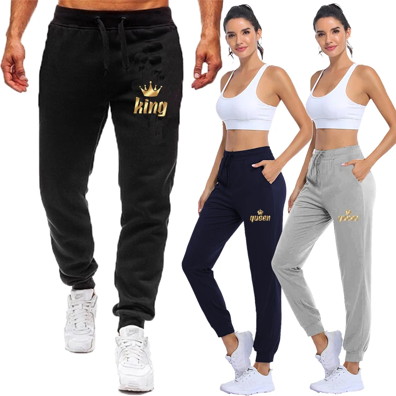 

King or Queen Logo Print Fashion Men/women Long Sleeve Couple Pants Casual Print Casual Pants New Spring Fashion Sweatpants-4xl