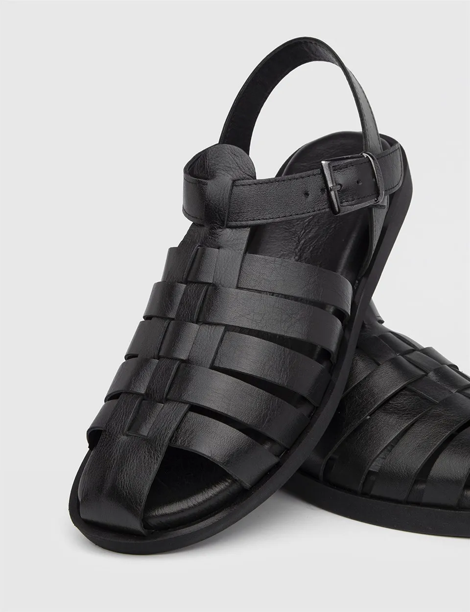 

ILVi-Genuine Leather Handmade Timpu Black Leather Men's Sandal Men Shoes 2022 Spring/Summer