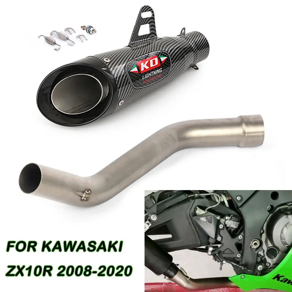 

51MM For KAWASAKI ZX10R 08-20 Motorcycle Exhaust Pipe Muffler Mid Link Pipe Delete Catalyst Stainless Steel Escape NO DB Killer