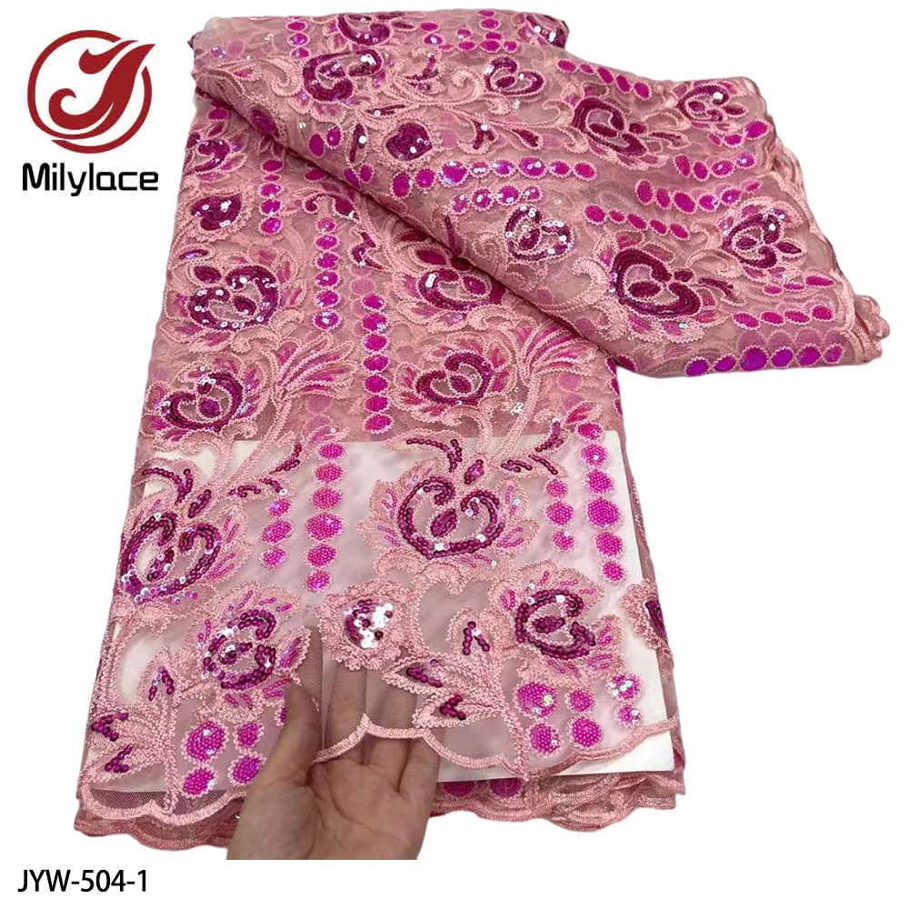 

Handmade Beads and Sequins Lace Fabric with 2022 Embroidered French Tulle Lace Fabric for African Bride Wedding Dress JYW-504
