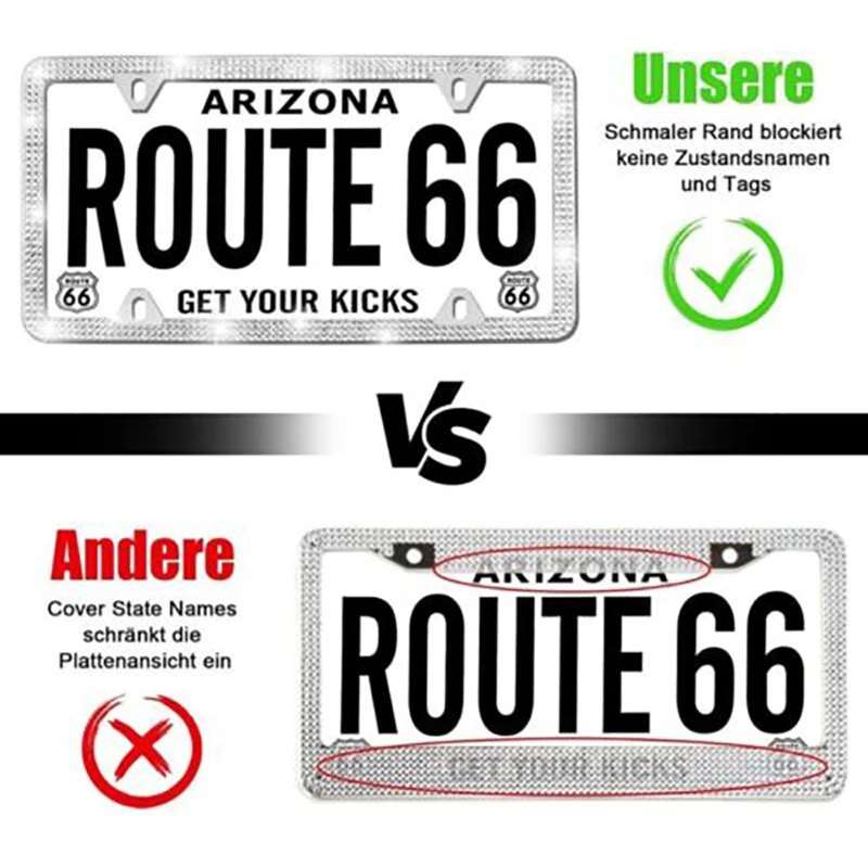 

2PCS Bling License Plate Frames Sparkly Crystal Diamond Metal License Plate Holder with Screw Cap Washers Set Support Wholesale