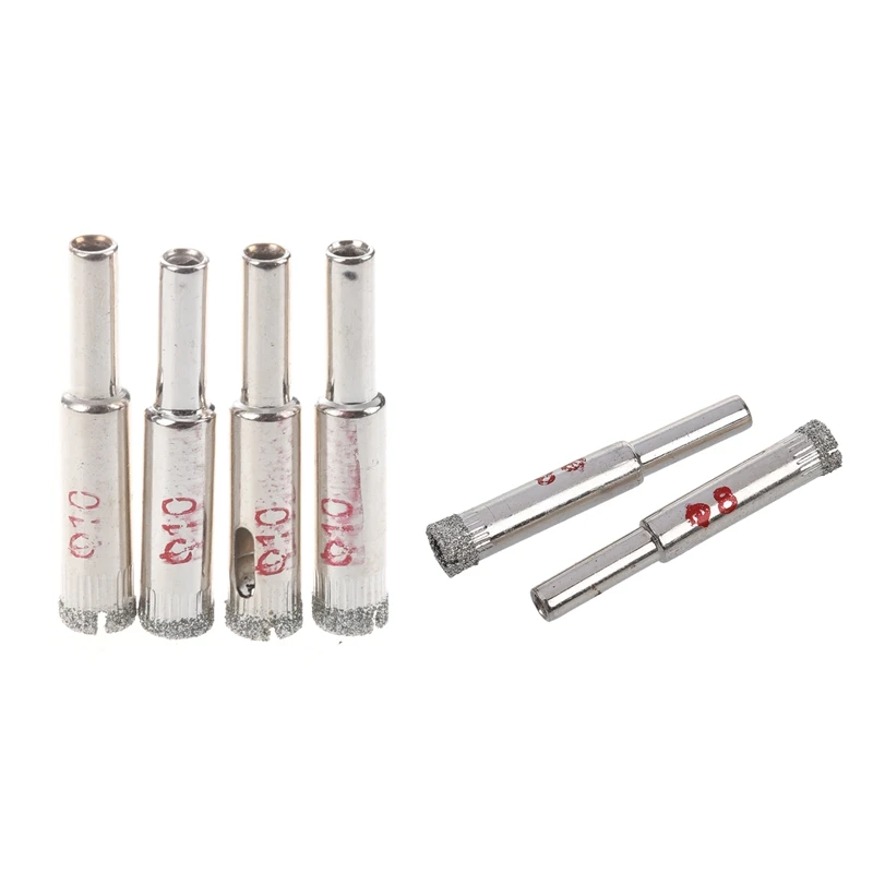 

Алмазные наконечники для сверления плитки, стекла, 6 шт., инструмент для резки, 2 шт., 8 мм, диаметр и 4 шт., диаметр 10 мм