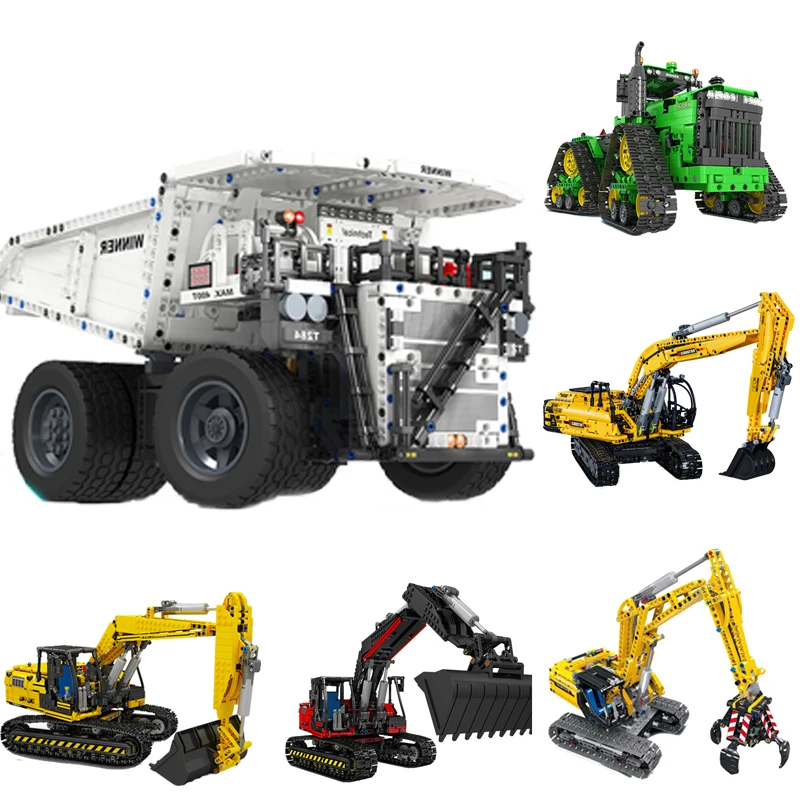 

Excavator Bulldozer Truck Crane Vehicle Building Blocks Technical City Construction Engineering Bricks DIY Toys Boys Kids Gifts