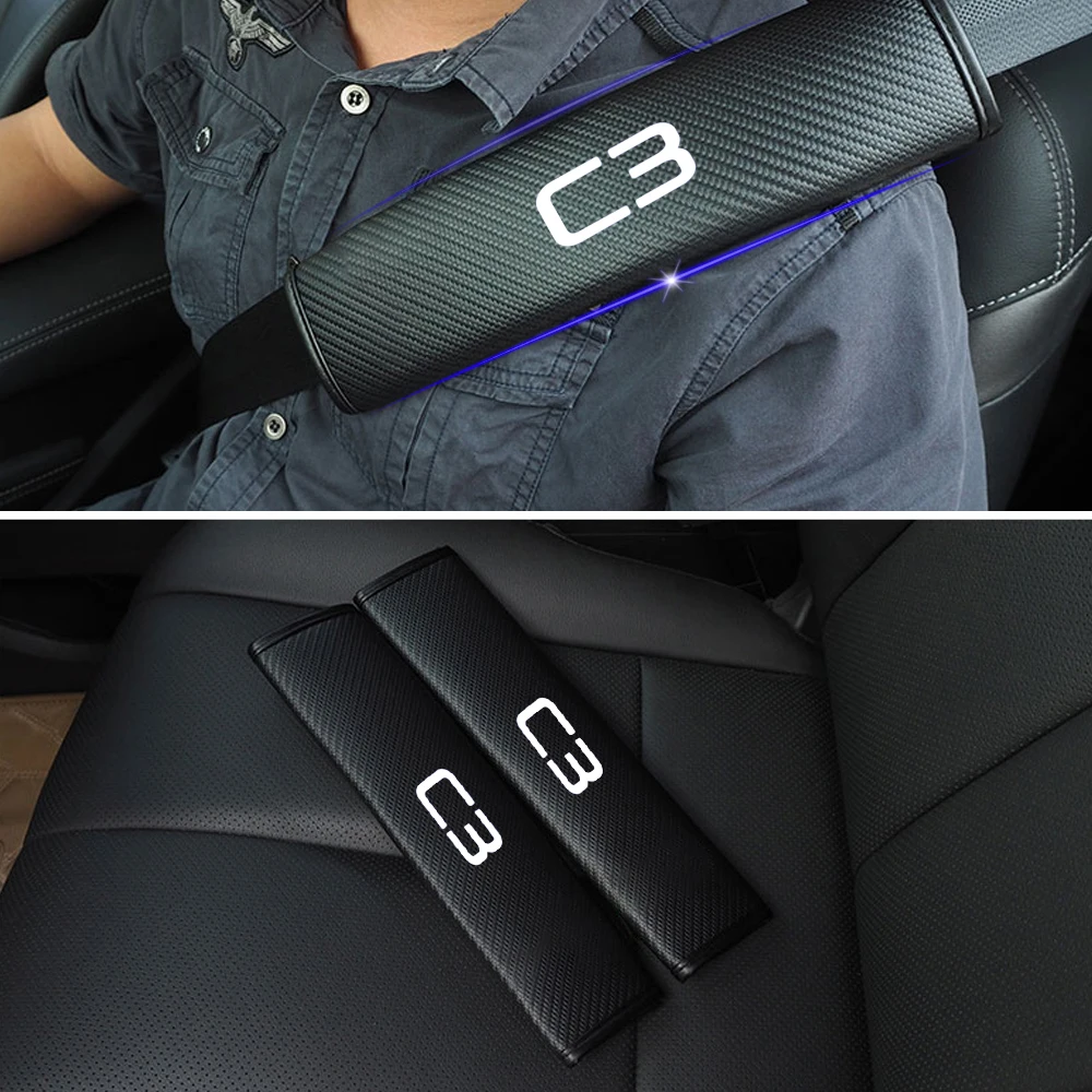 

For Citroen C3 Car Safety Seat Belt Harness Shoulder Adjuster Pad Cover Carbon Fiber Protection Cover Car Styling 2pcs