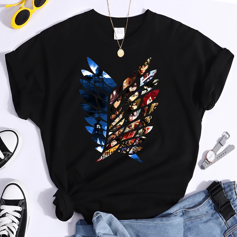

Oversized T-shirts Attack on Titan Anime Print Short Sleeve T Shirts Harajuku Female Short Sleeve Fashion Woman Clothing Tops