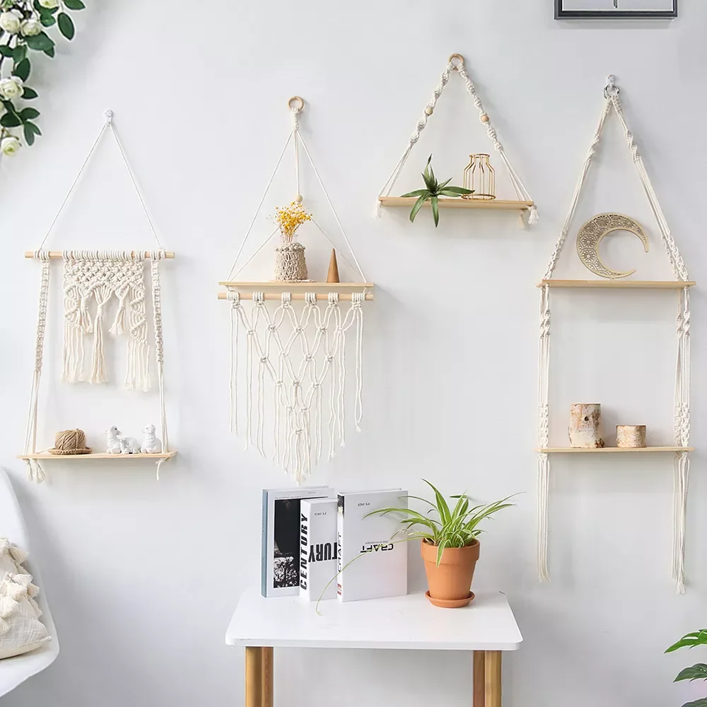 

Wall Shelf Boho Home Decor Shelves On Wall Candle Holder Floating Shelf for Bedroom Wood Decoration Kids Shelving