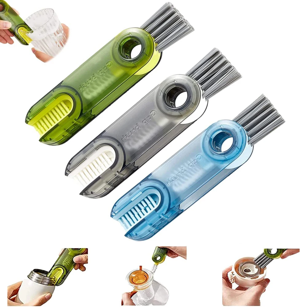 

3 in 1 Multifunctional Cleaning Brush 3PCS Water Bottle Cleaner Multipurpose Gap Tiny Cup Cover Lid Crevice Groove Kitchen