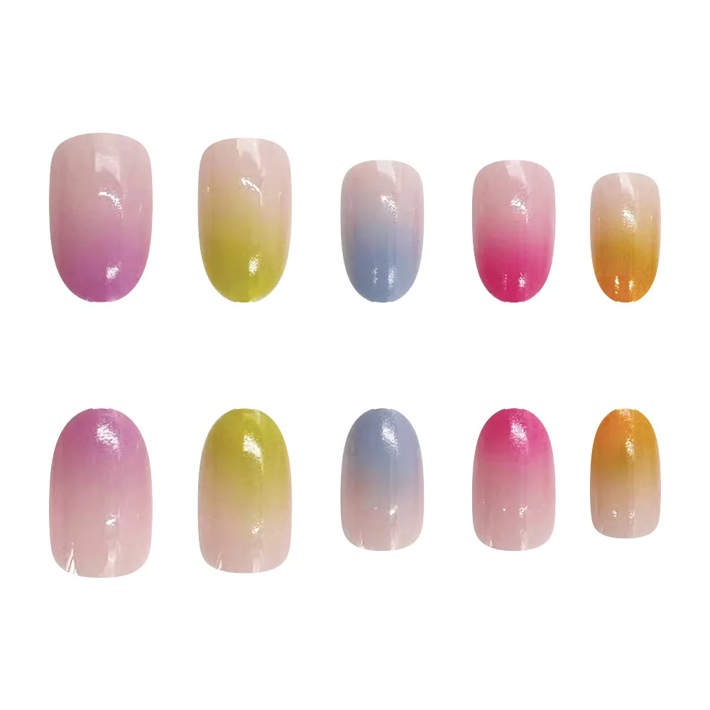 24 шт. цветные градиентные овальные накладные ногти